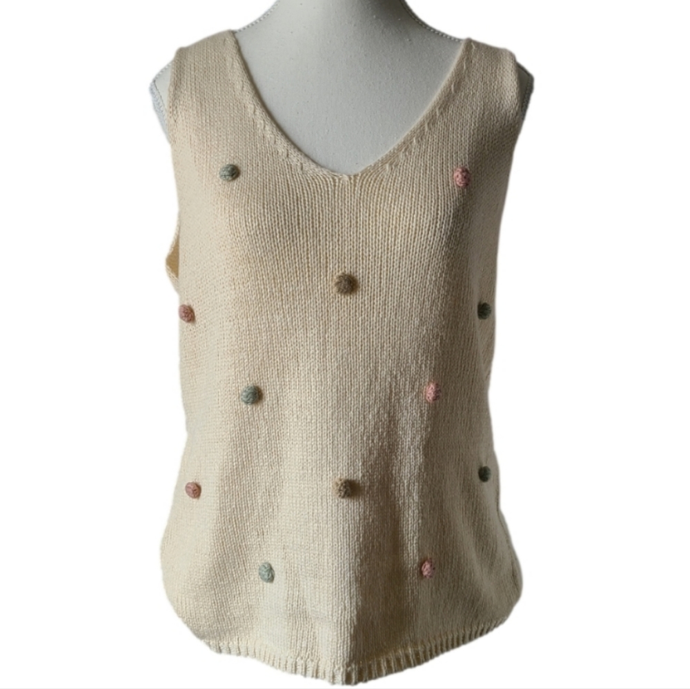 Blu Pepper Cream V-Neck Sleeveless Knit Blouse Sz L Cottagecore Boho Feminine